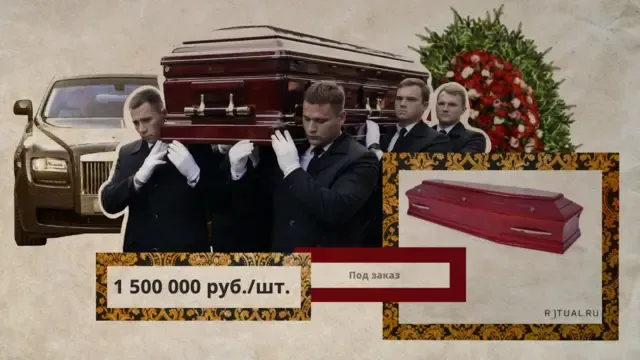 Коллаж: люди в белых перчатках несут гроб