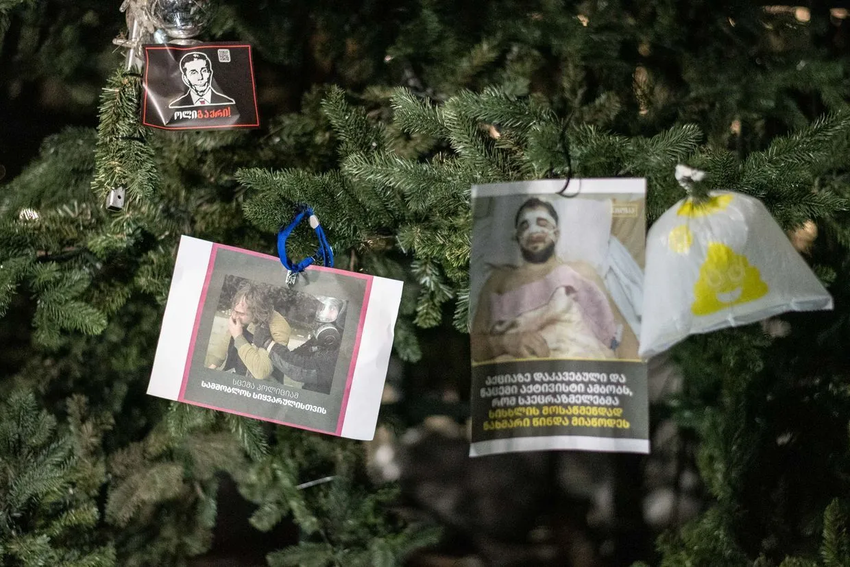 Не такая уж тихая ночь — Тбилиси вступает в праздничный сезон на фоне продолжающихся протестов 5 4 новости OC Media, новогодняя елка, протест в Тбилиси, рождественская елка