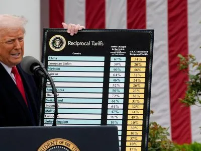 Трамп с табличкой тарифов